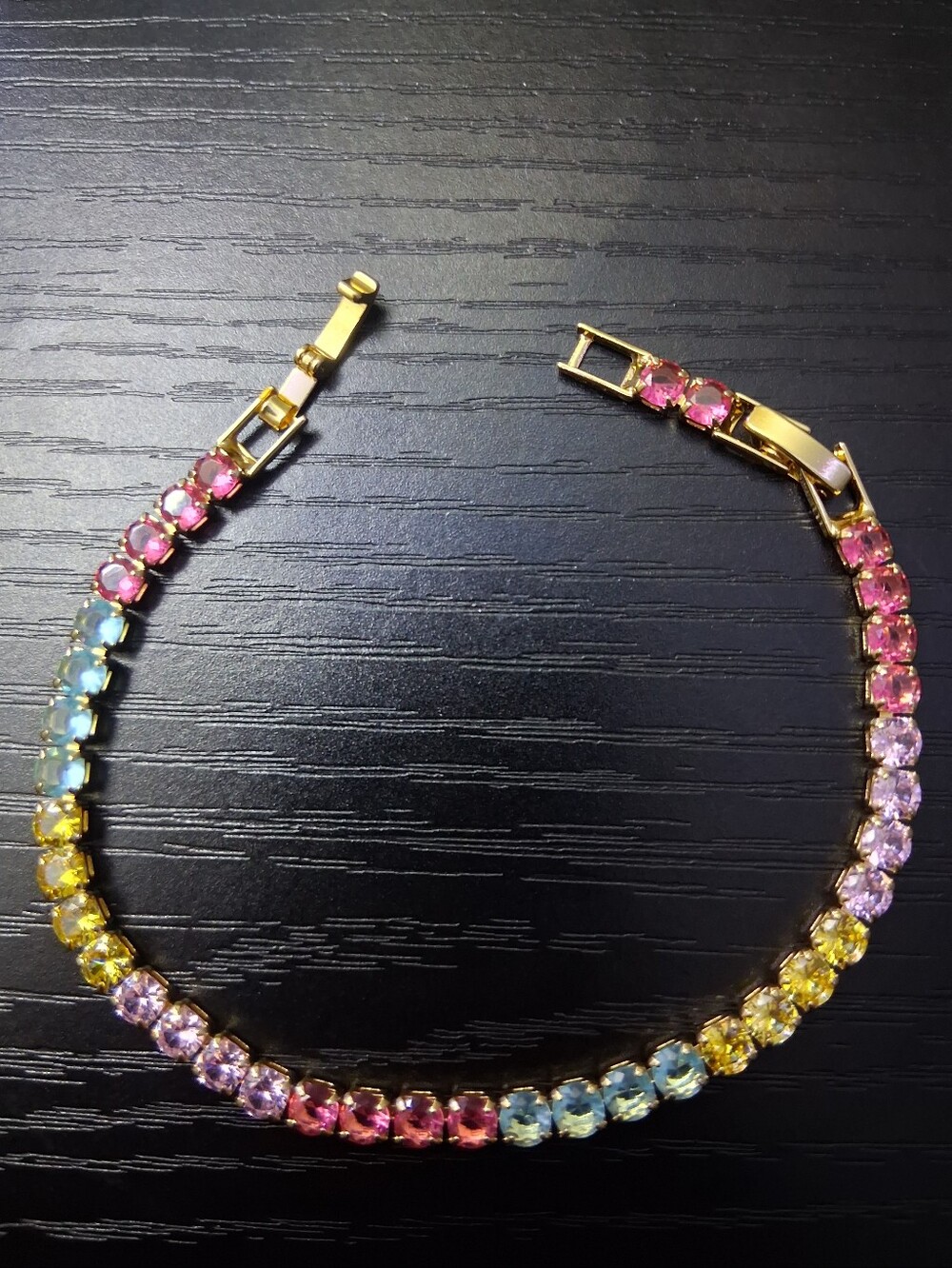 Cute Gold-Tone Multicolor CZ Tennis Bracelet - Women Jewelry